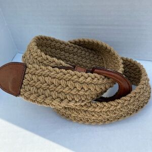 Braided jute woven leather buckle belt